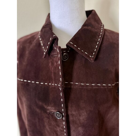 Vintage Large Brown Suede Jacket With Pockets And White Stitching Detail - Picture 3 of 8
